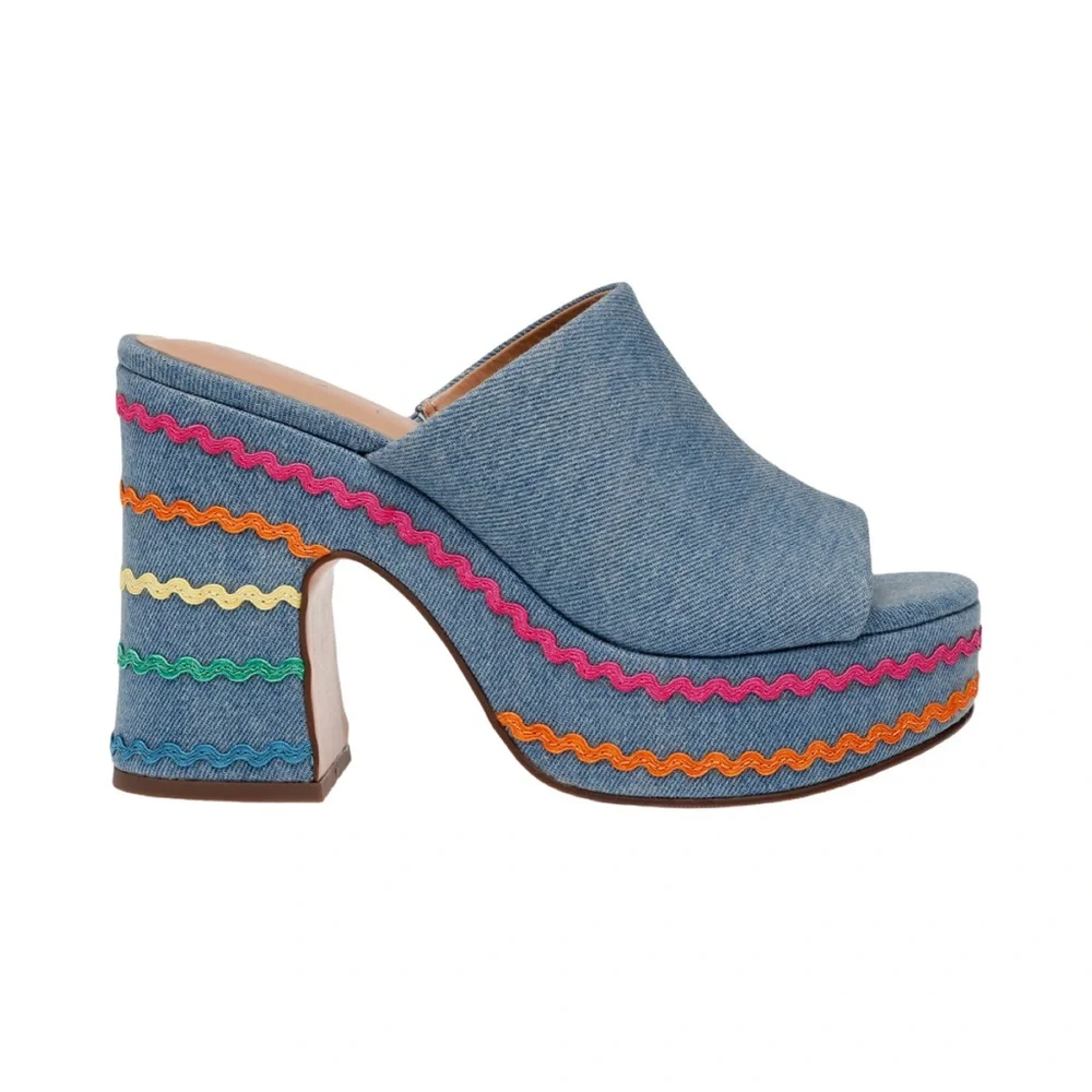 Wild Pair Rosaly Platform Wedge Sandals Blue Denim Multi Size 10 New